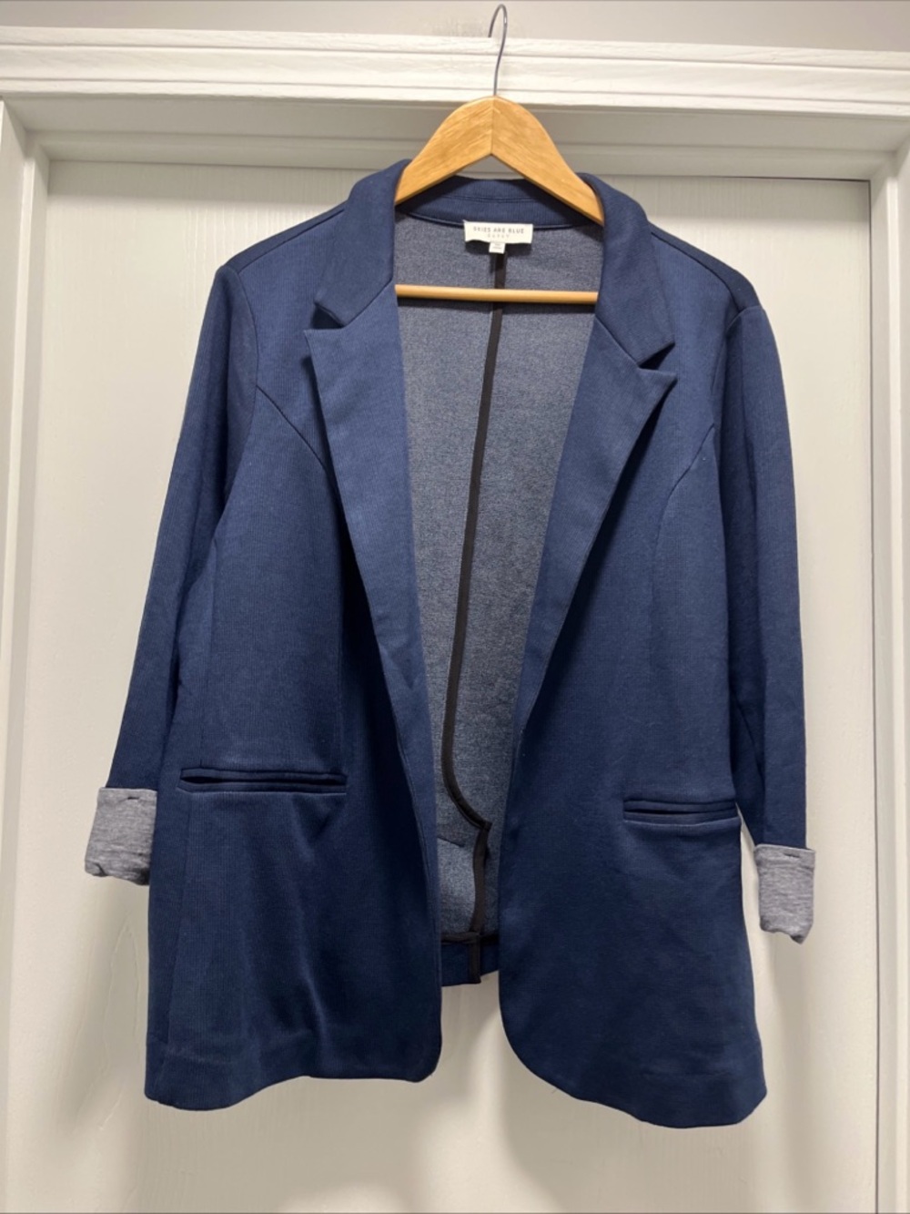 Skies Are Blue Curvy Women's 2X Navy Open Front Blazer Jacket 3/4 Sleeves